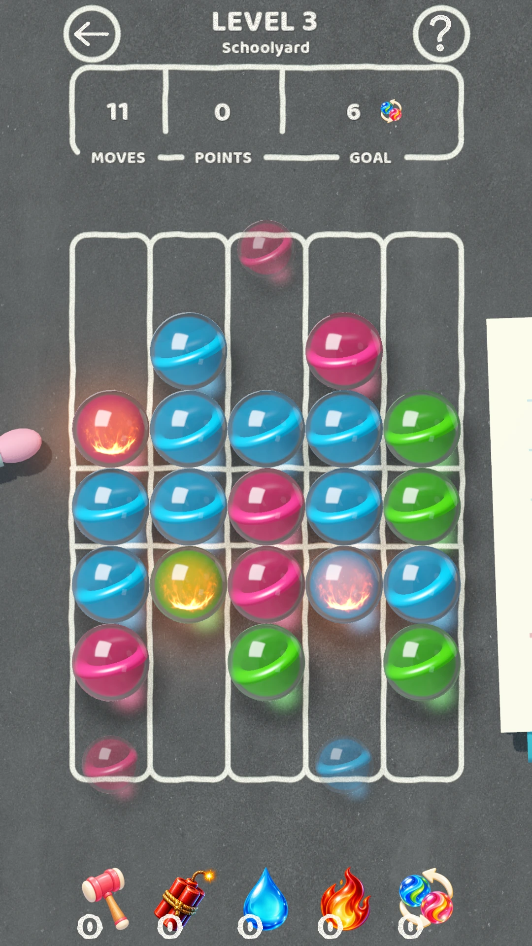 Special marbles are part of the board; purchased tools are selected separately. Screenshot of update 1.0.12 (57).