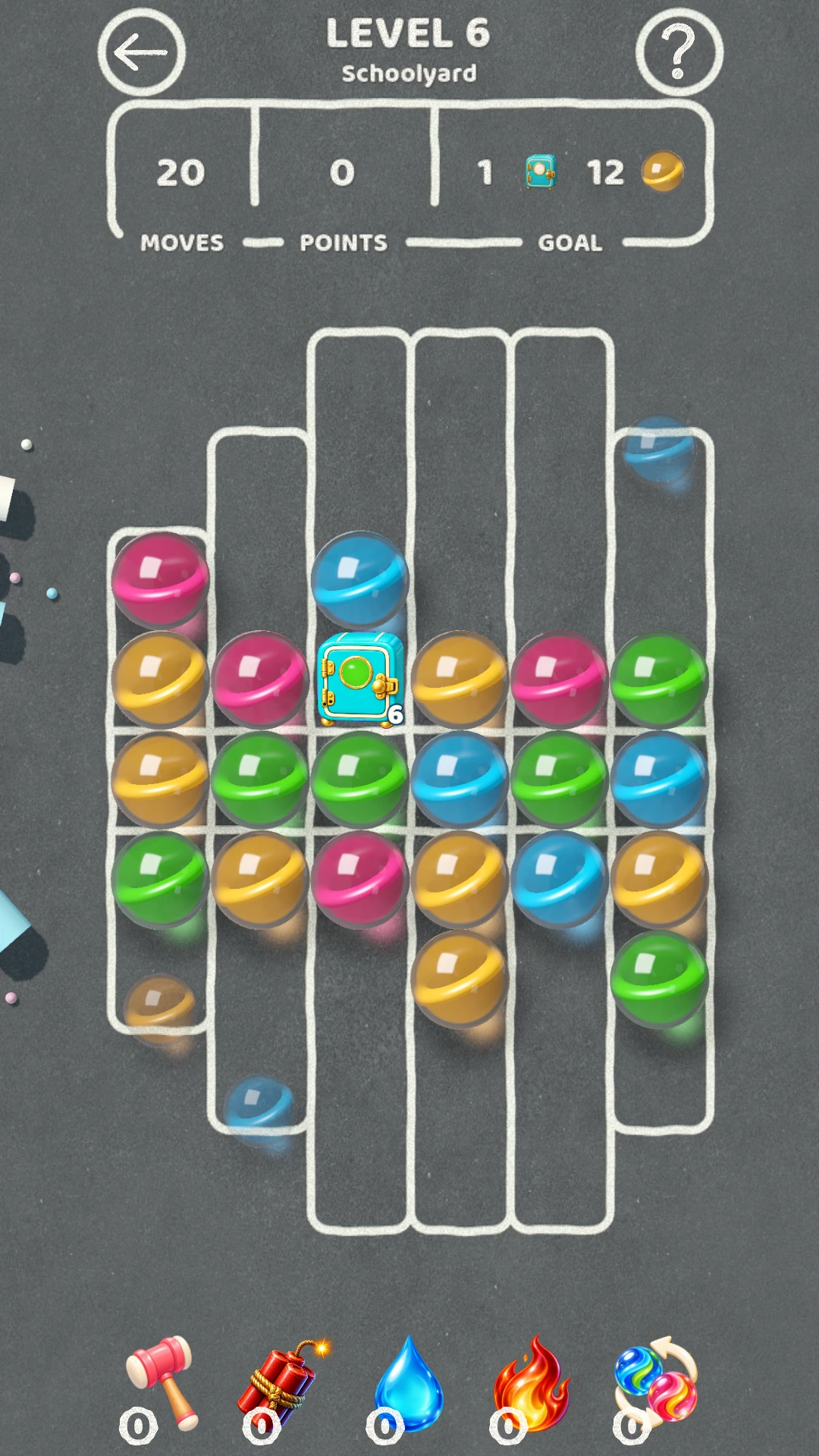 Slide columns and the main row. The panel above the board shows this level’s goals. Screenshot of update 1.0.12 (57).
